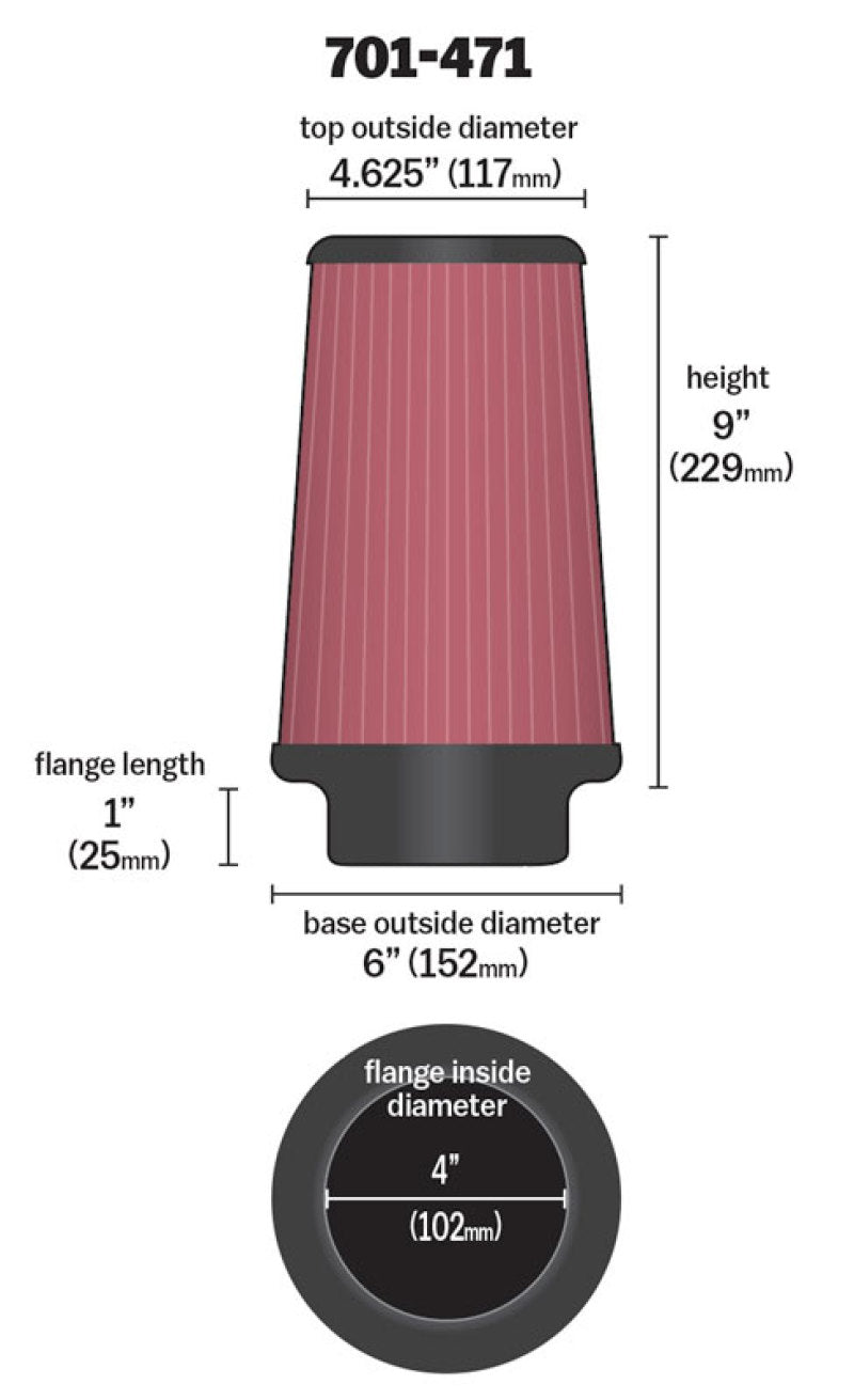 Airaid Universal Air Filter - Cone 4 x 6 x 4 5/8 x 9 w/ Short Flange